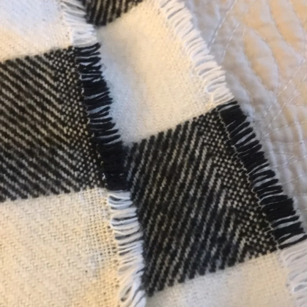 J.Crew, Plaid Scarf  Wrap,Black & White, with Pom Pom